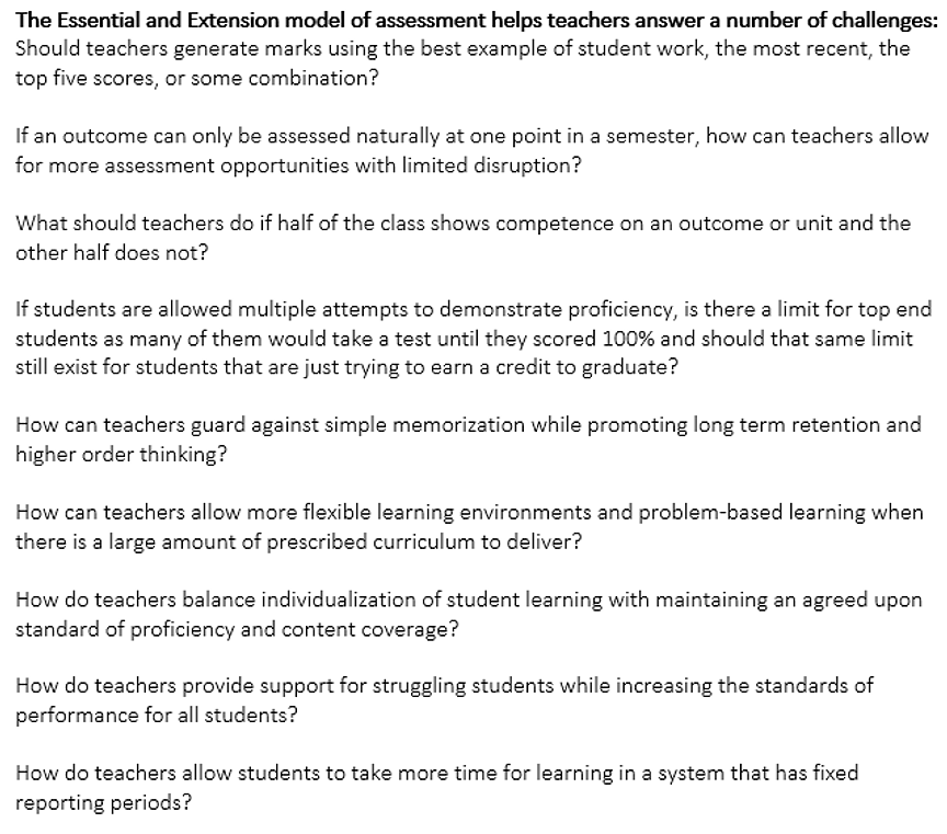 Essentials and Extensions change the paradigm of Assessment and